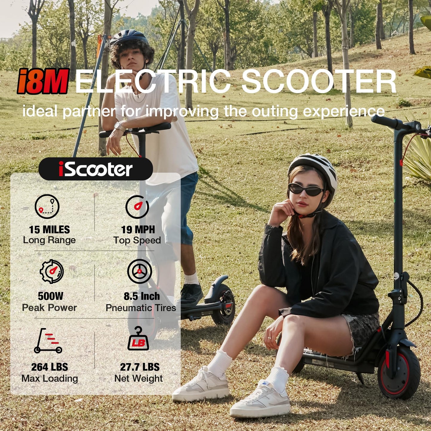 iScooter Electric Scooter Adults & Big Kids, 500/650 Peak Power, Up to 15/18/25 Miles Range, 19/22/25 MPH Top Speed, Cruise Control, Dual Braking System, Foldable E Scooter for Commuting & Campus Use