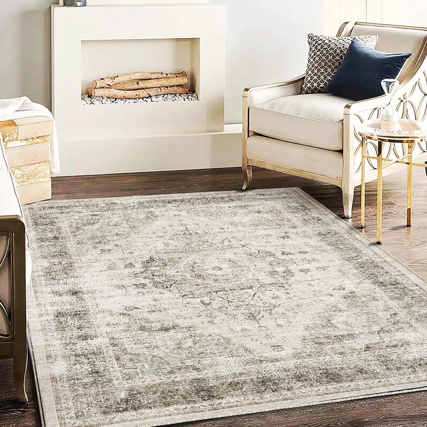 Washable Area Rug 9'x12' Boho Design Non-Shedding Easy Care Ideal for High Traffic Areas in Living Room Bedroom Office Coffee Table Kitchen Large Carpet