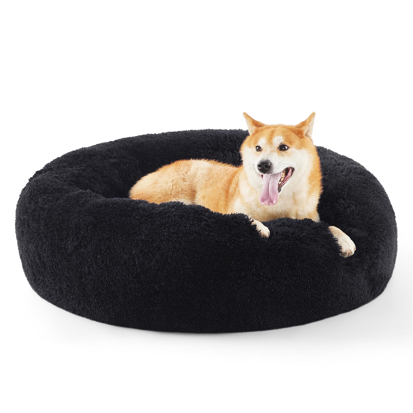 Bedsure Calming Dog Bed Medium Size Dog - Donut Washable Medium Pet Bed, 30 inches Anti-Slip Round Fluffy Plush Faux Fur Cat Bed, Fits up to 45 lbs Pets, Camel