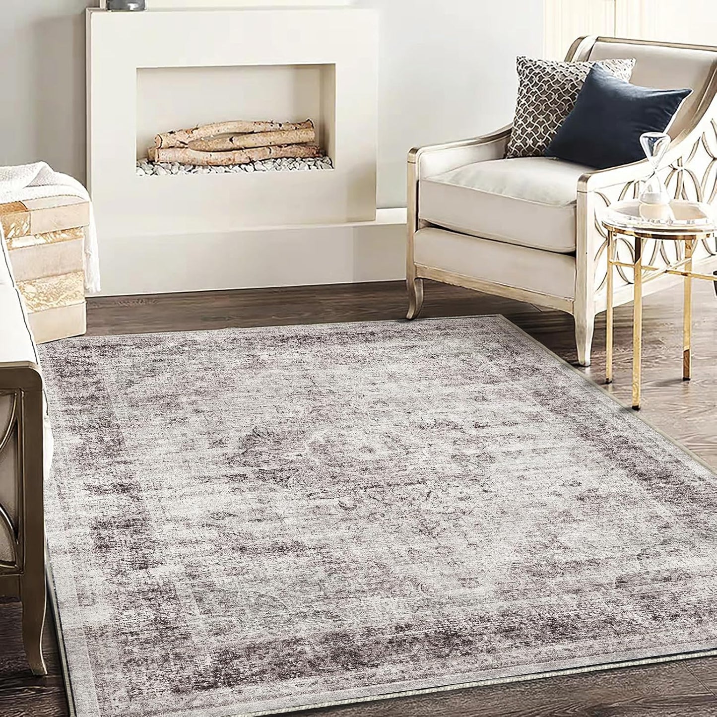 Washable Area Rug 9'x12' Boho Design Non-Shedding Easy Care Ideal for High Traffic Areas in Living Room Bedroom Office Coffee Table Kitchen Large Carpet
