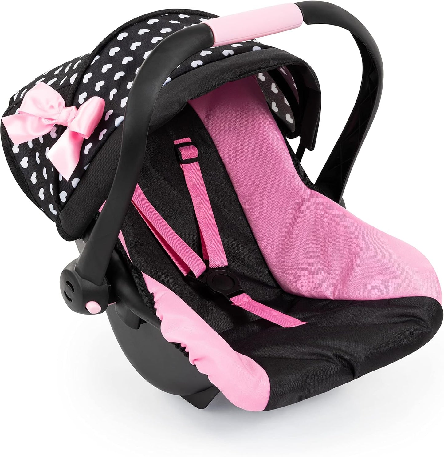 Bayer Design Dolls: Deluxe Car Seat: Hearts Black & Pink - Pretend Play Accessory for Dolls/Plushes Up to 18", Ages 3+, Large