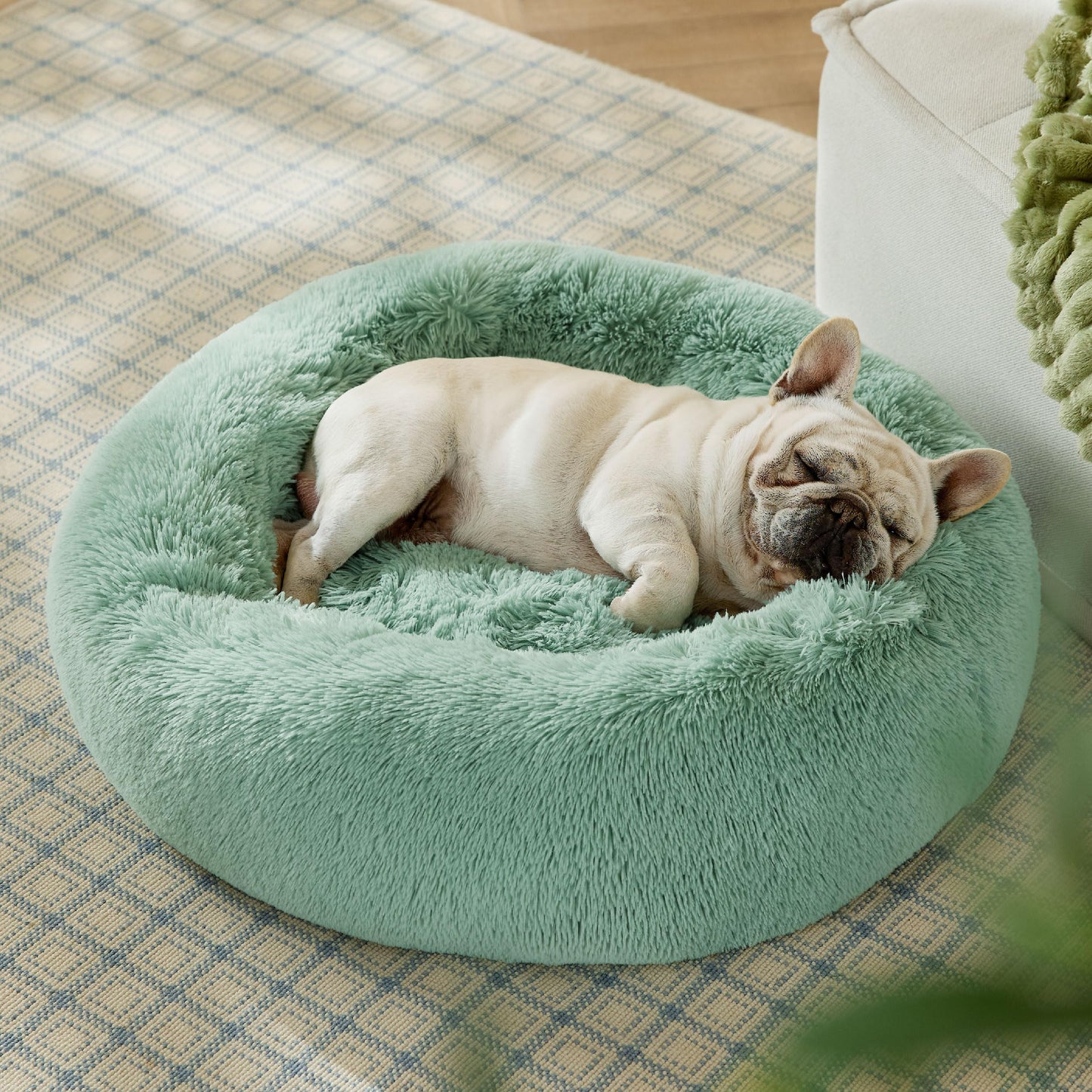 Bedsure Calming Dog Bed Medium Size Dog - Donut Washable Medium Pet Bed, 30 inches Anti-Slip Round Fluffy Plush Faux Fur Cat Bed, Fits up to 45 lbs Pets, Camel