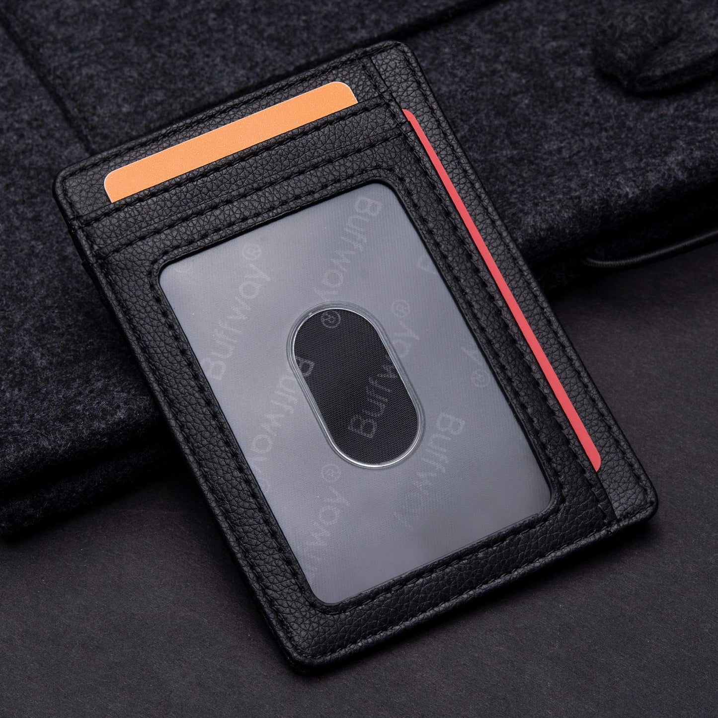 Buffway Slim Minimalist Front Pocket RFID Blocking Leather Wallets for Men and Women - Alaska Black