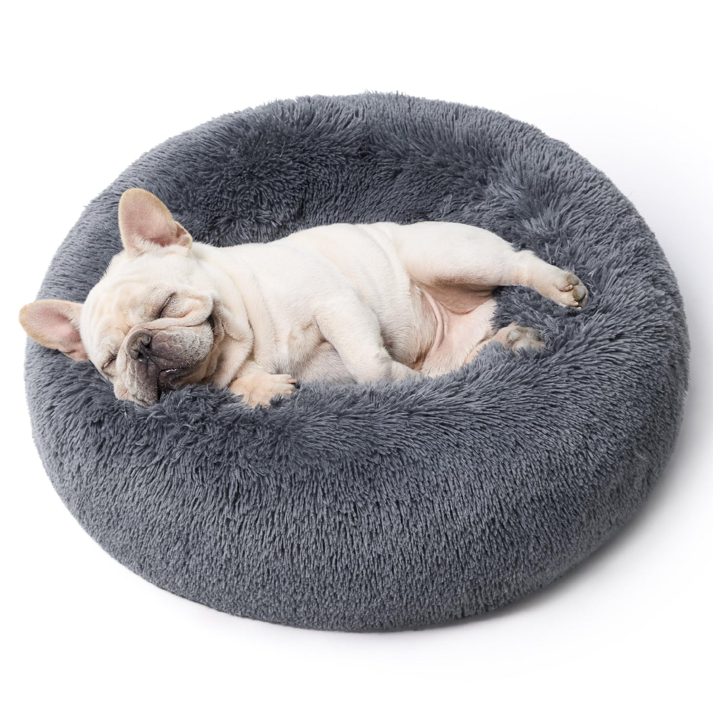Bedsure Calming Dog Bed Medium Size Dog - Donut Washable Medium Pet Bed, 30 inches Anti-Slip Round Fluffy Plush Faux Fur Cat Bed, Fits up to 45 lbs Pets, Camel