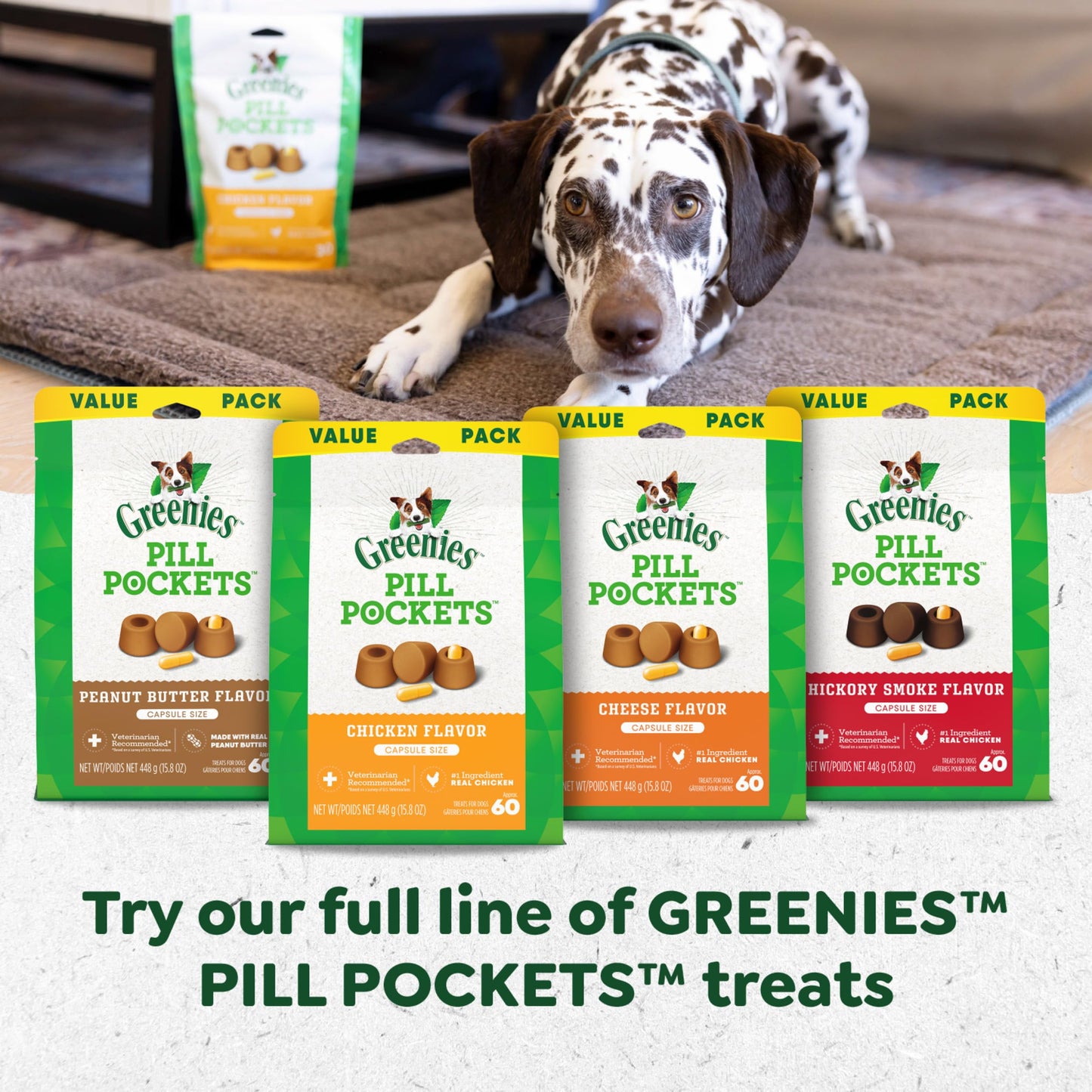 Greenies Pill Pockets for Dogs Large Size, Soft Dog Treats, with Real Peanut Butter, 15.8 oz. Pouch (60 Treats)
