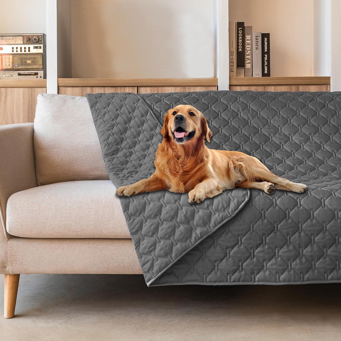 gogobunny 3X Stronger Waterproof Pet Blanket, Scratch Proof Furniture Protector for Dogs Cats, Reversible Cover 30x70 Inch, Dark Grey/Light Grey