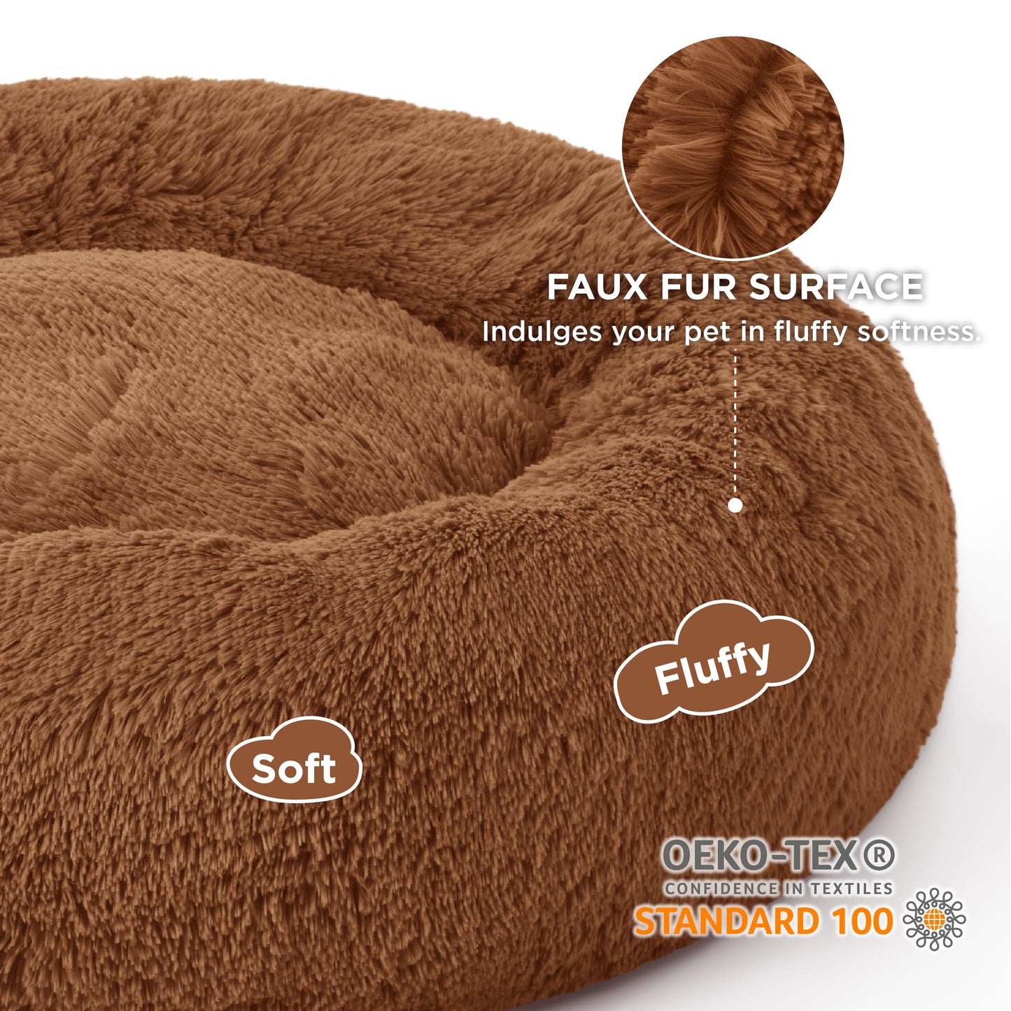 Bedsure Calming Dog Bed Medium Size Dog - Donut Washable Medium Pet Bed, 30 inches Anti-Slip Round Fluffy Plush Faux Fur Cat Bed, Fits up to 45 lbs Pets, Camel