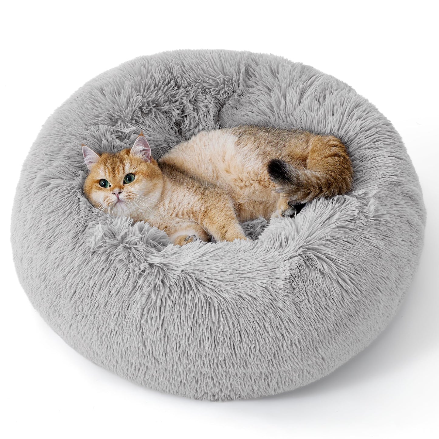Bedsure Calming Dog Bed Medium Size Dog - Donut Washable Medium Pet Bed, 30 inches Anti-Slip Round Fluffy Plush Faux Fur Cat Bed, Fits up to 45 lbs Pets, Camel
