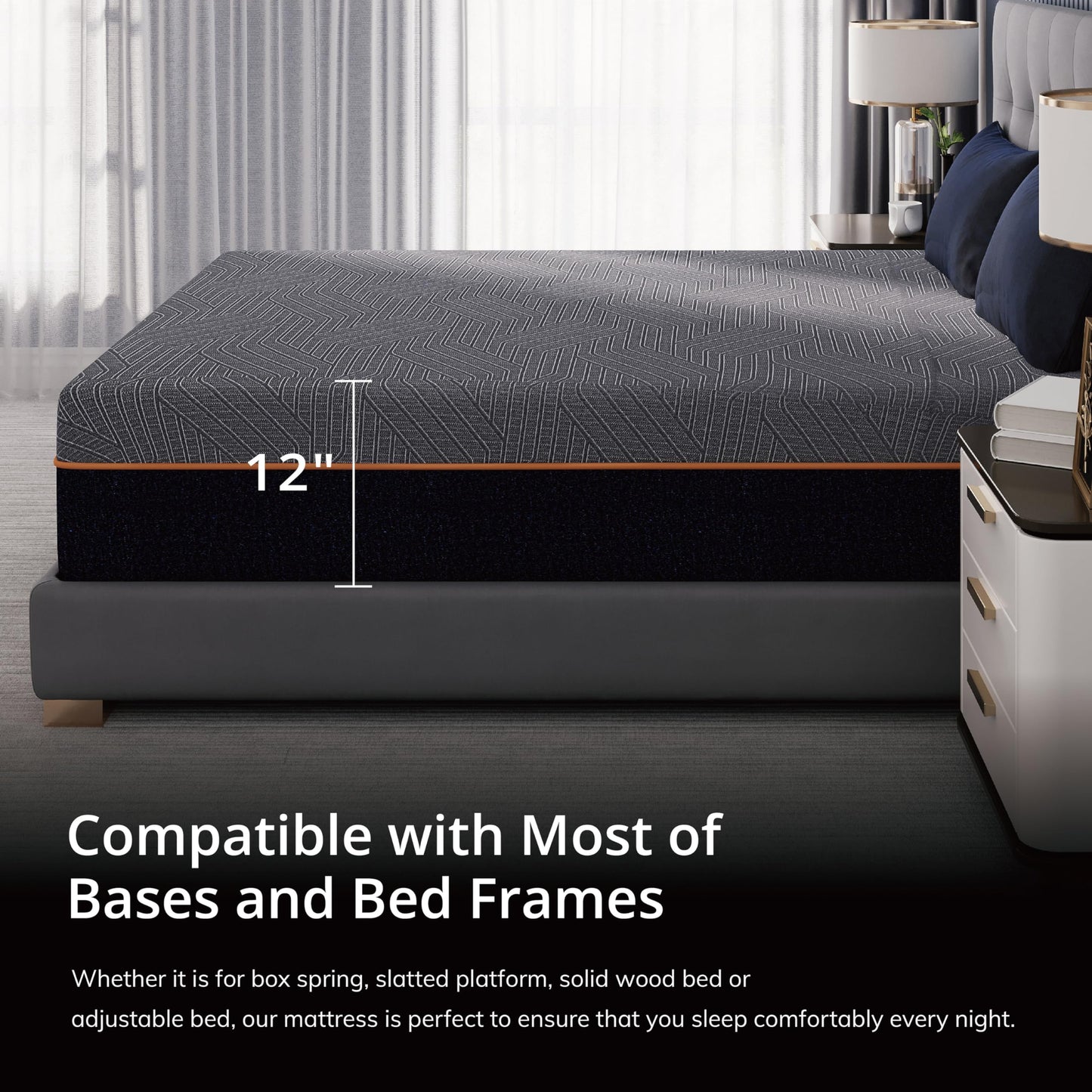 EGOHOME 14 Inch King Size Memory Foam Mattress for Back Pain, Cooling Copper Gel Bed in a Box, Foam Made in USA, CertiPUR-US Certified, Therapeutic Medium Firm, 76x80x14 Black