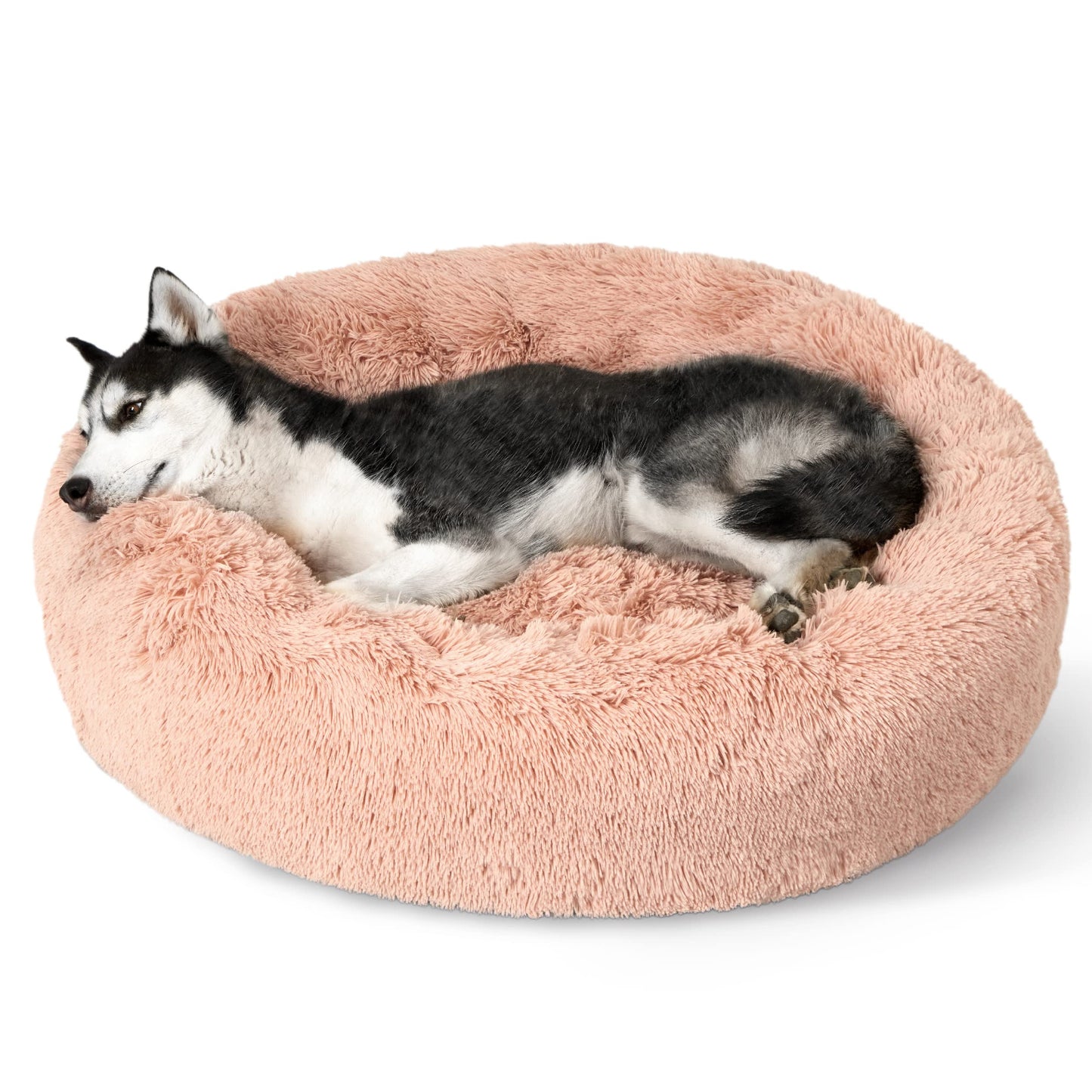 Bedsure Calming Dog Bed Medium Size Dog - Donut Washable Medium Pet Bed, 30 inches Anti-Slip Round Fluffy Plush Faux Fur Cat Bed, Fits up to 45 lbs Pets, Camel