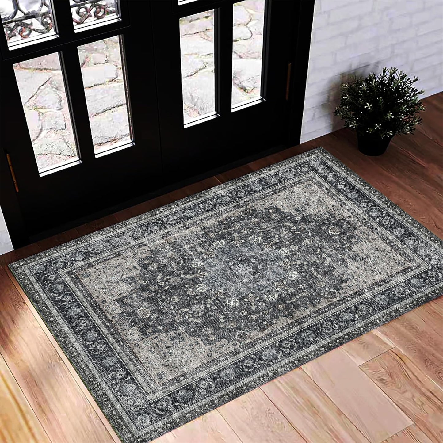 Washable Area Rug 9'x12' Boho Design Non-Shedding Easy Care Ideal for High Traffic Areas in Living Room Bedroom Office Coffee Table Kitchen Large Carpet