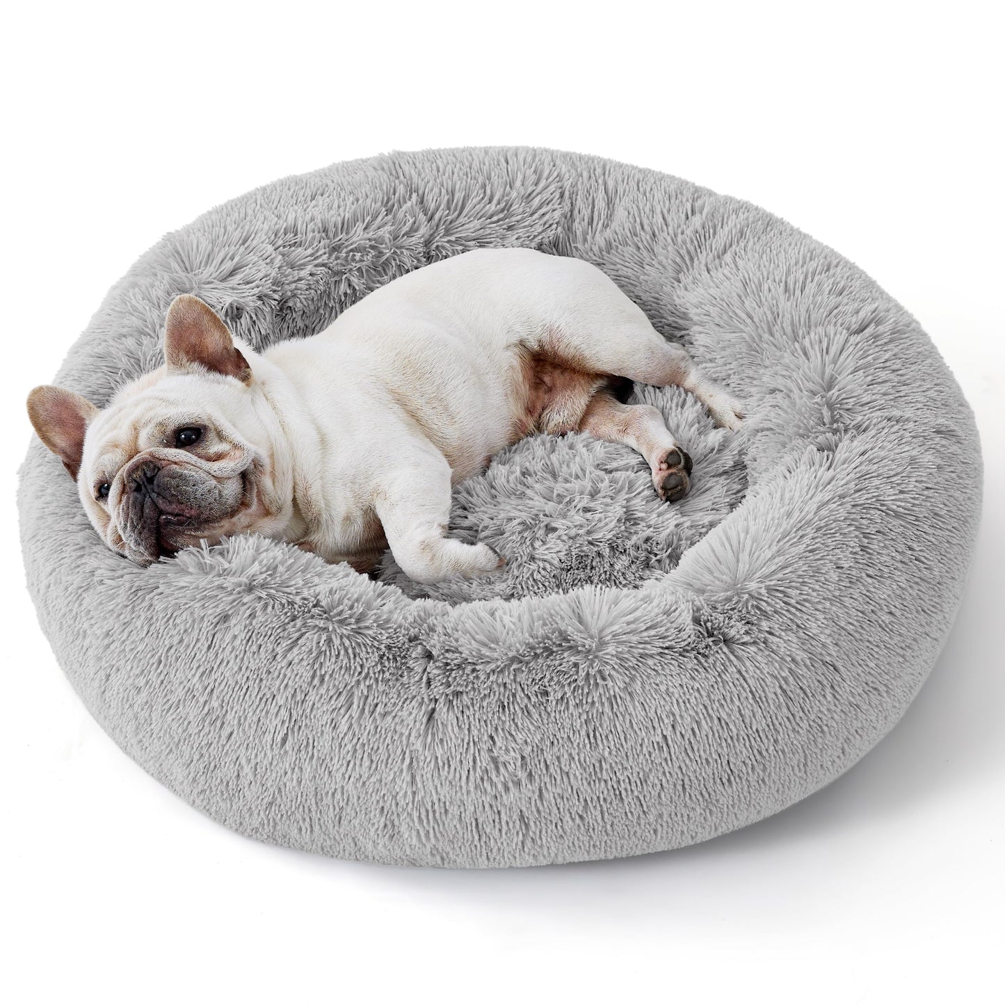 Bedsure Calming Dog Bed Medium Size Dog - Donut Washable Medium Pet Bed, 30 inches Anti-Slip Round Fluffy Plush Faux Fur Cat Bed, Fits up to 45 lbs Pets, Camel