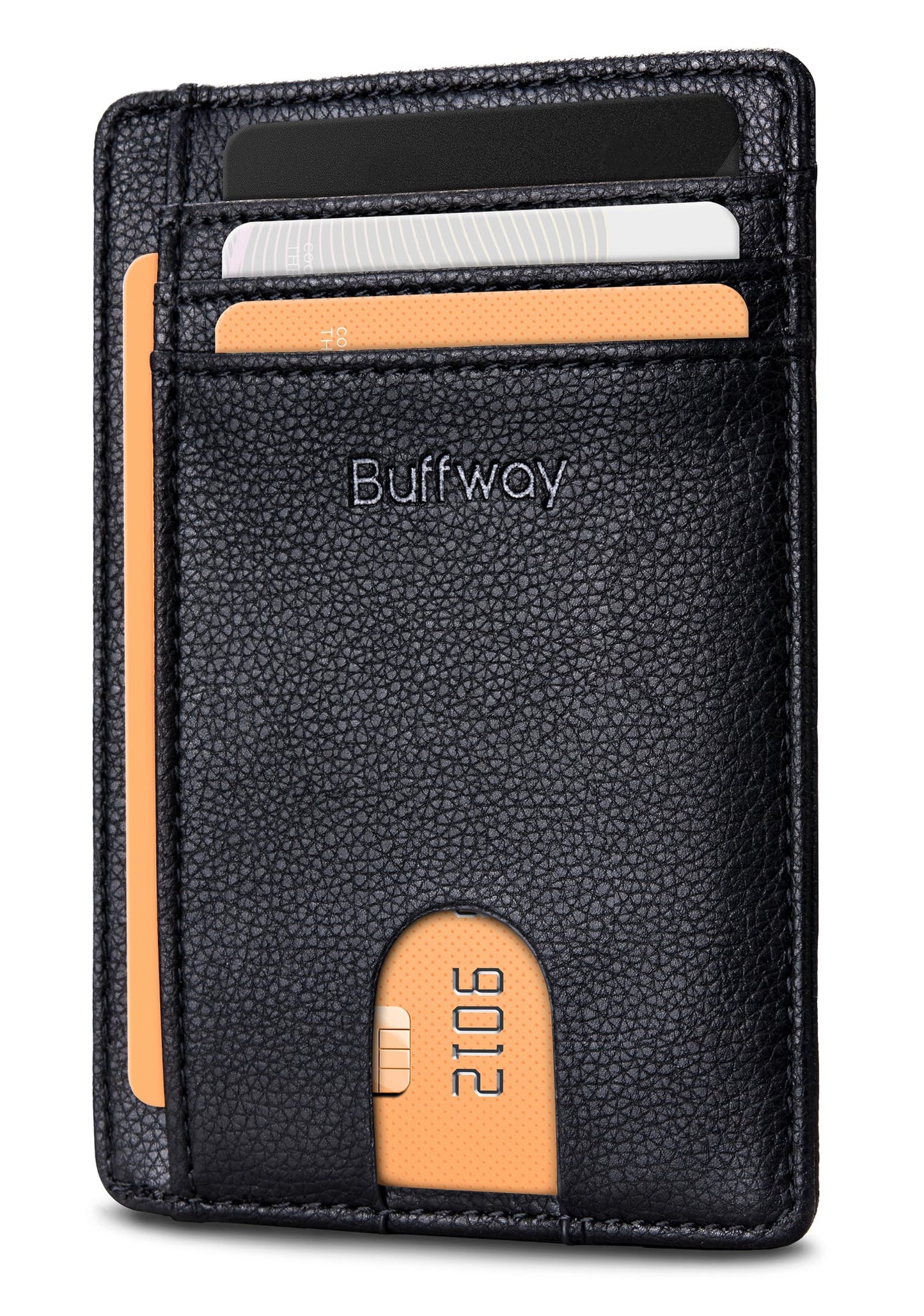 Buffway Slim Minimalist Front Pocket RFID Blocking Leather Wallets for Men and Women - Alaska Black
