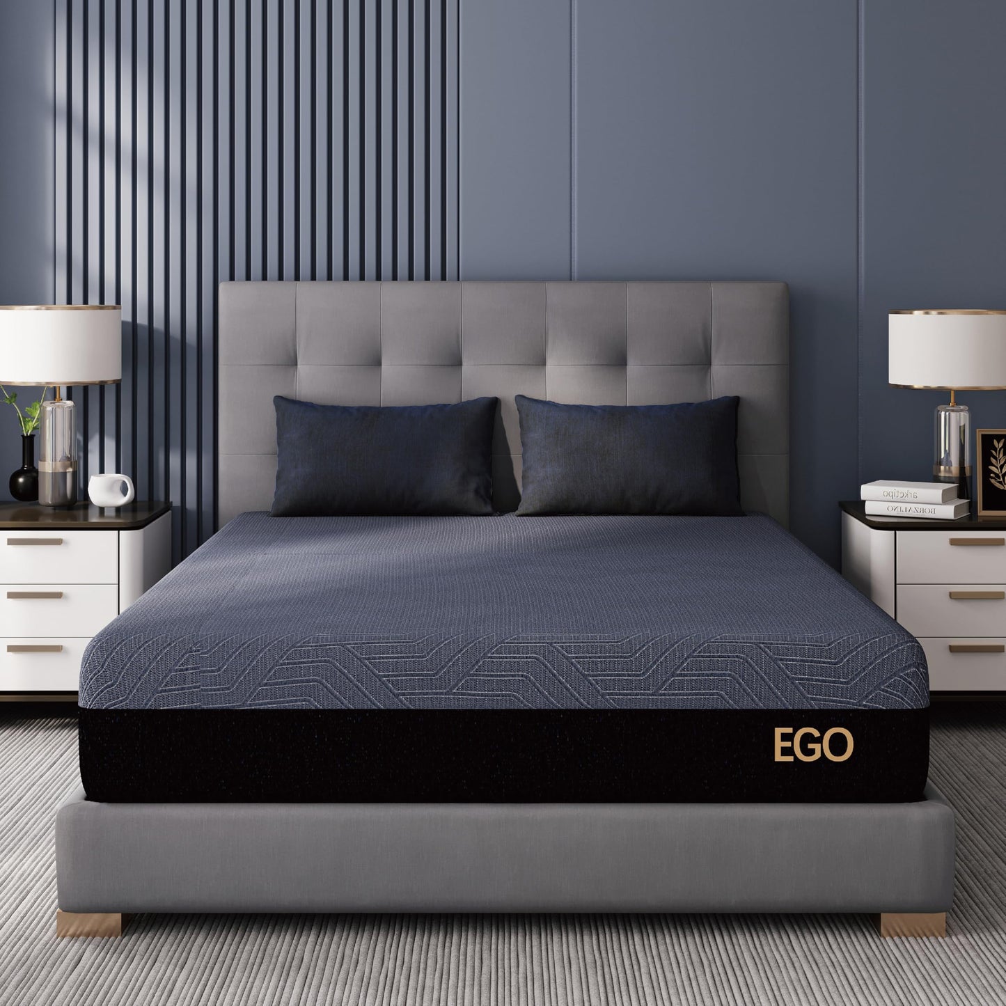EGOHOME 14 Inch King Size Memory Foam Mattress for Back Pain, Cooling Copper Gel Bed in a Box, Foam Made in USA, CertiPUR-US Certified, Therapeutic Medium Firm, 76x80x14 Black