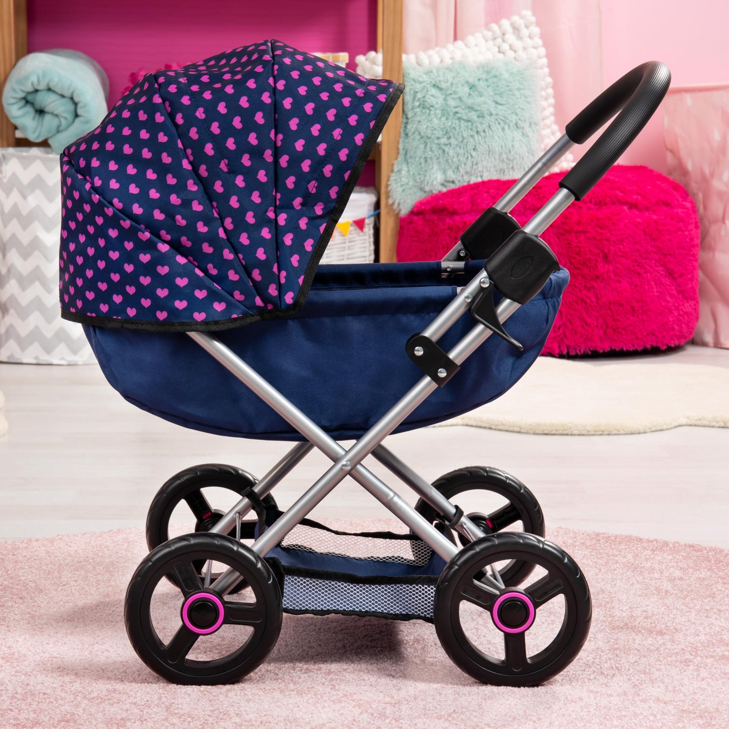 Bayer: 4-in-1 Toy Baby Doll Pram Stroller Cosy Set - Dolls Up to 18" (Pink/Grey) | Baby Dolls | Pretend | Dress up | Accessory