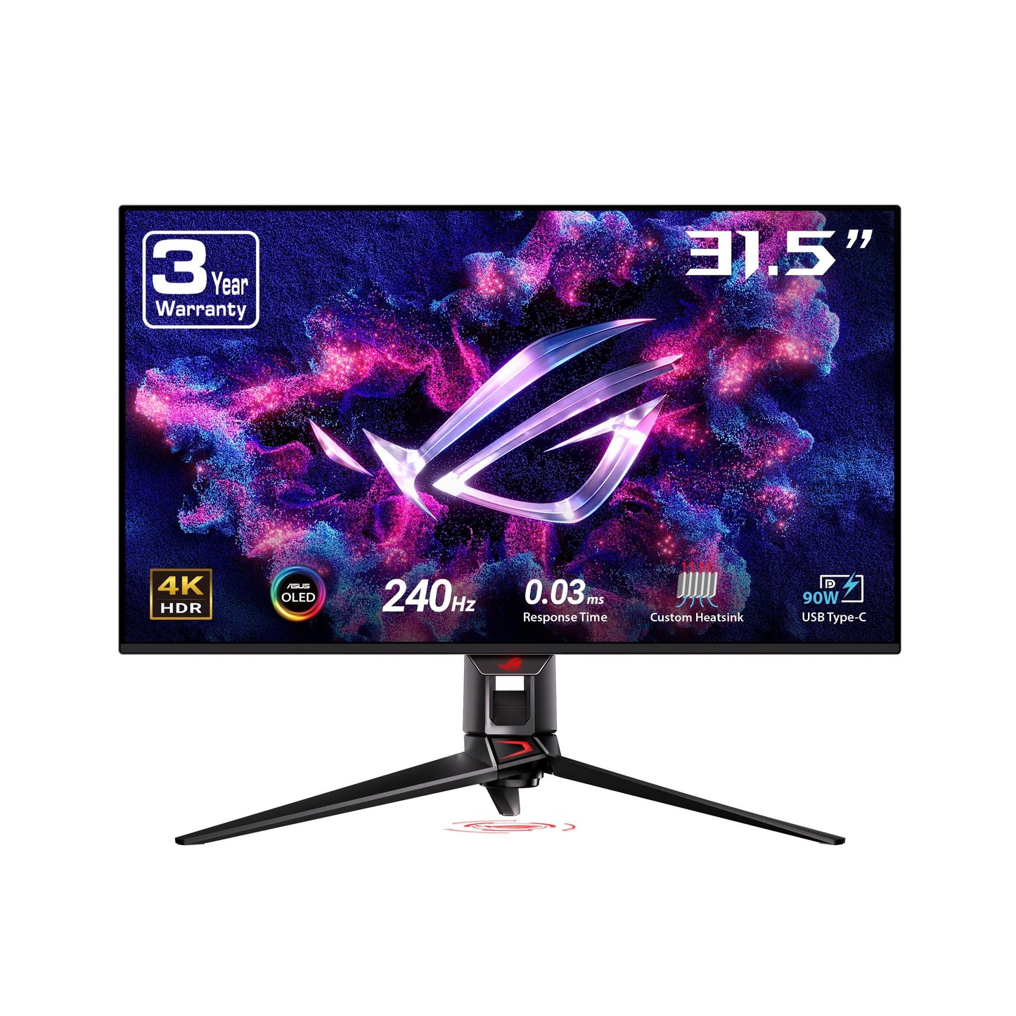 ASUS ROG Swift 32” 4K OLED Gaming Monitor (PG32UCDM) - UHD (3840 x 2160), QD-OLED, 240Hz, 0.03ms, G-SYNC Compatible, Custom Heatsink, Graphene Film, 99% DCI-P3, True 10-bit, 90W USB-C