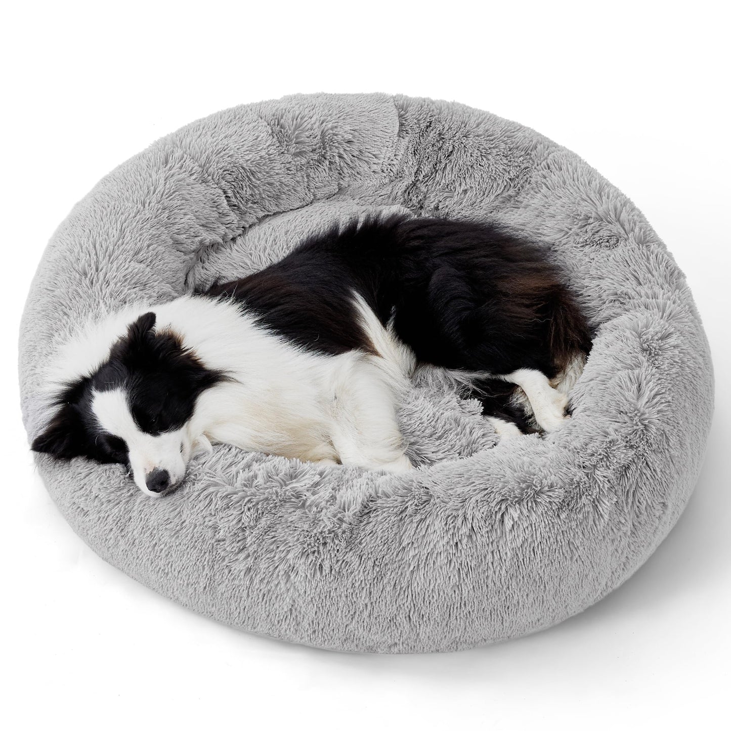 Bedsure Calming Dog Bed Medium Size Dog - Donut Washable Medium Pet Bed, 30 inches Anti-Slip Round Fluffy Plush Faux Fur Cat Bed, Fits up to 45 lbs Pets, Camel