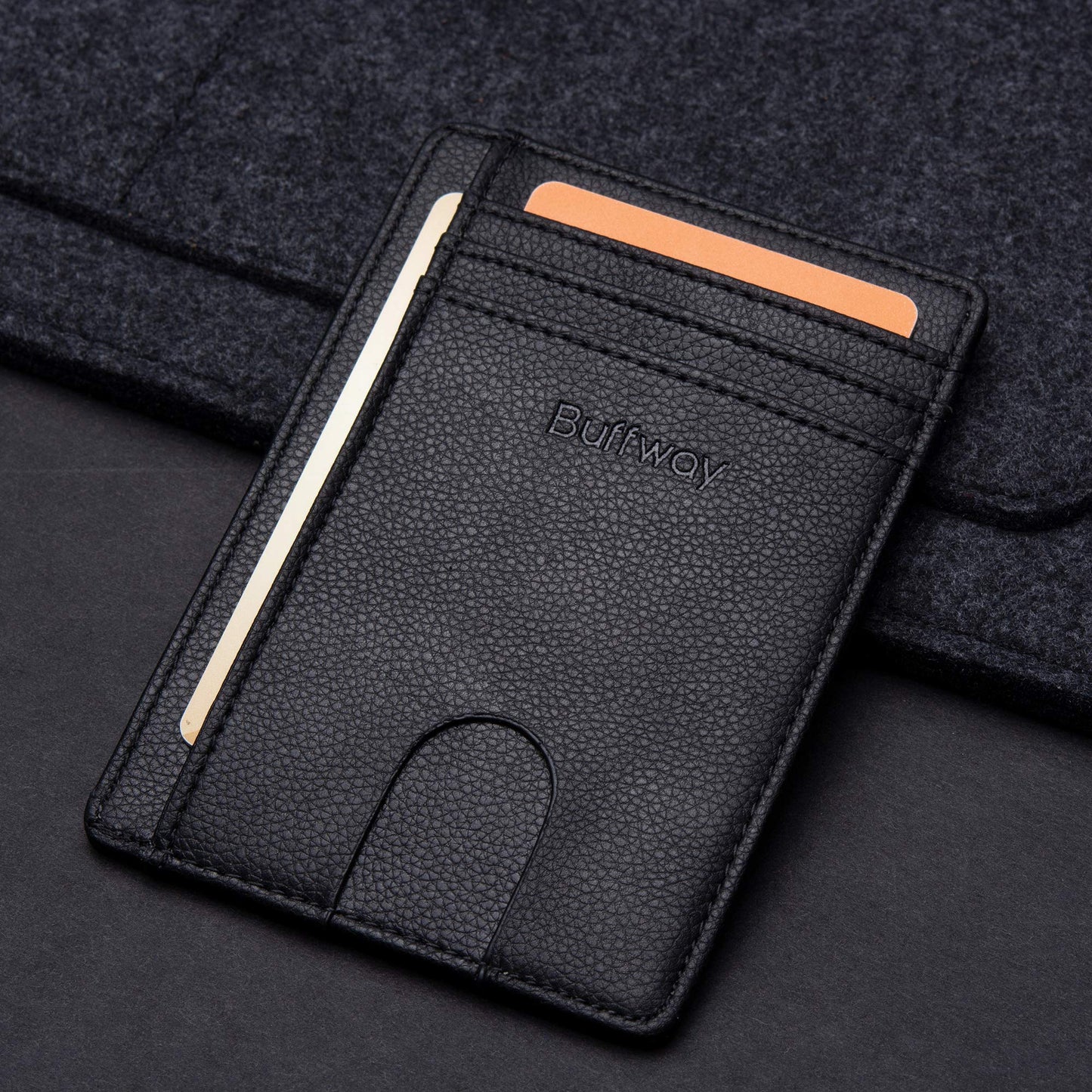 Buffway Slim Minimalist Front Pocket RFID Blocking Leather Wallets for Men and Women - Alaska Black