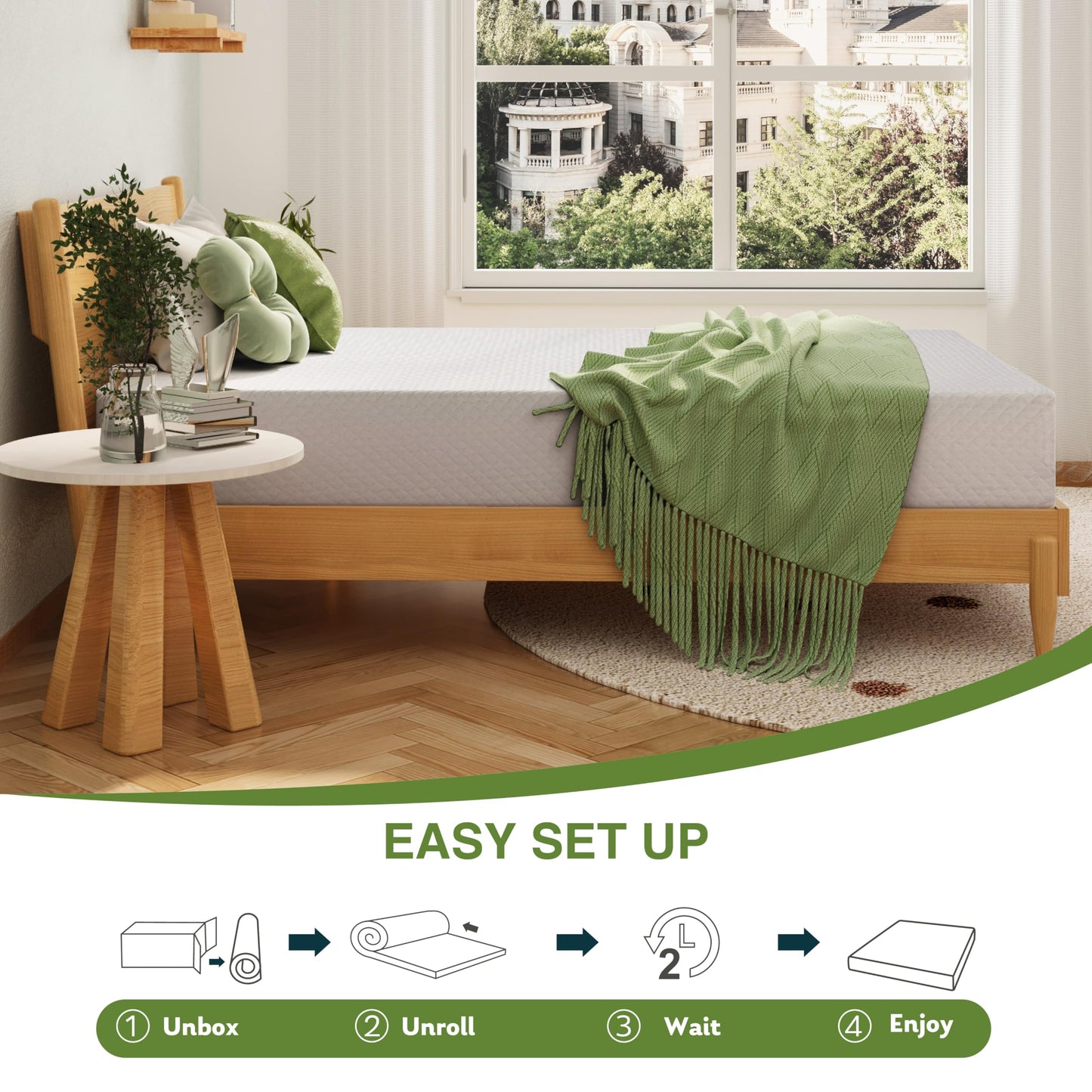 EGOHOME Full Size Memory Foam Mattress, 8 Inch Bed Mattress in A Box with Cooling Green Tea Gel, Pressure Relief with Medium Firm Support, CertiPUR-US Certified, 75''L x 54''W, ‎37.3 pounds White