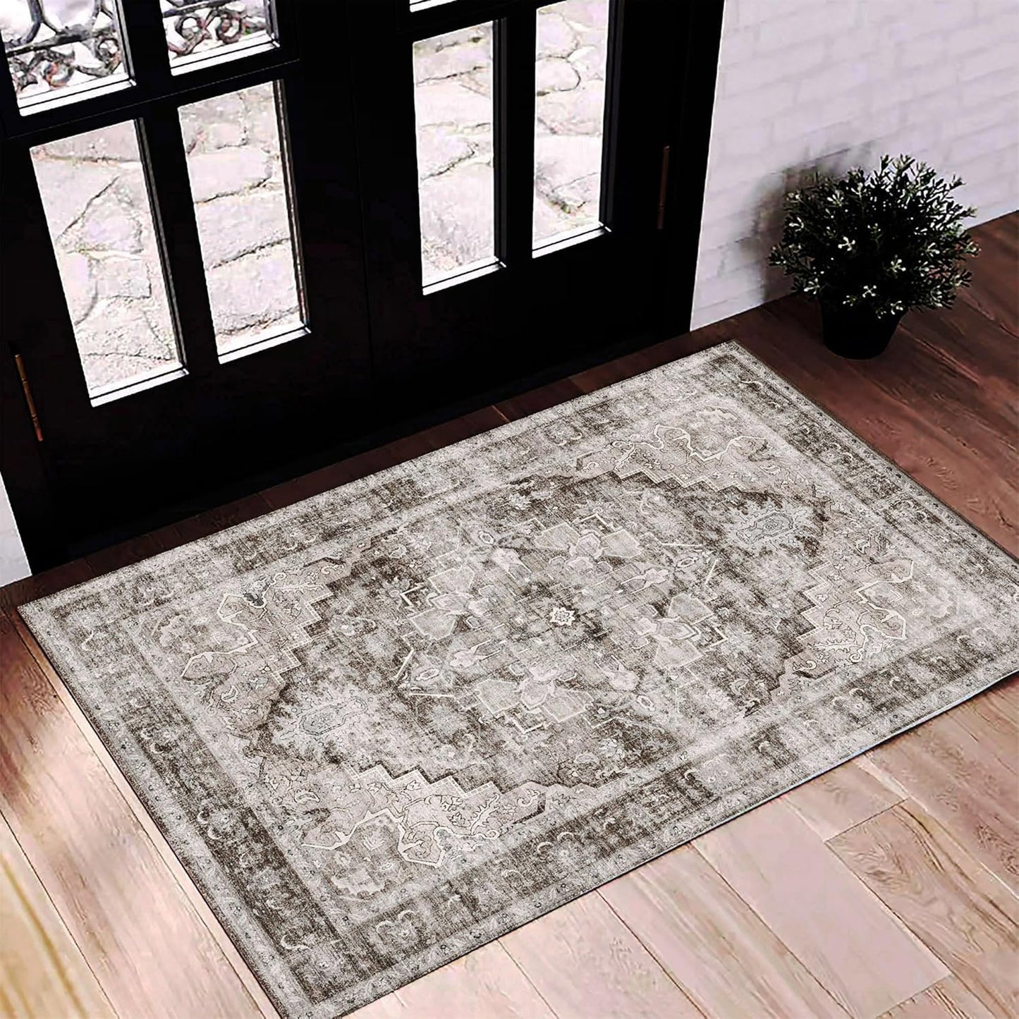 Washable Area Rug 9'x12' Boho Design Non-Shedding Easy Care Ideal for High Traffic Areas in Living Room Bedroom Office Coffee Table Kitchen Large Carpet