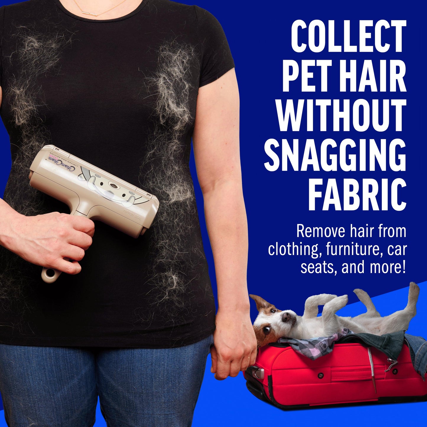 ChomChom Roller Pet Hair Remover – Original Size Reusable Lint Roller for Cat & Dog Hair on Furniture, Couch, Carpet, Car, Rugs & Bedding – Portable, Eco-Friendly (White)